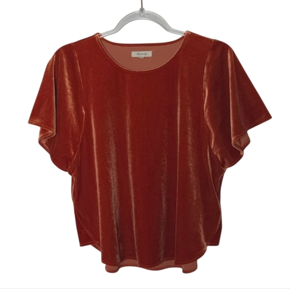 Madewell Tops - Madewell Velvet Butterfly Burnt Orange Stretch Cropped Top - S